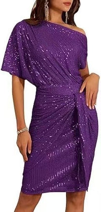 Blush One-Shoulder Sequin Cocktail Dress