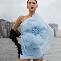 One-Shoulder White Floral Wedding Party Dress