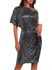 Blush One-Shoulder Sequin Cocktail Dress