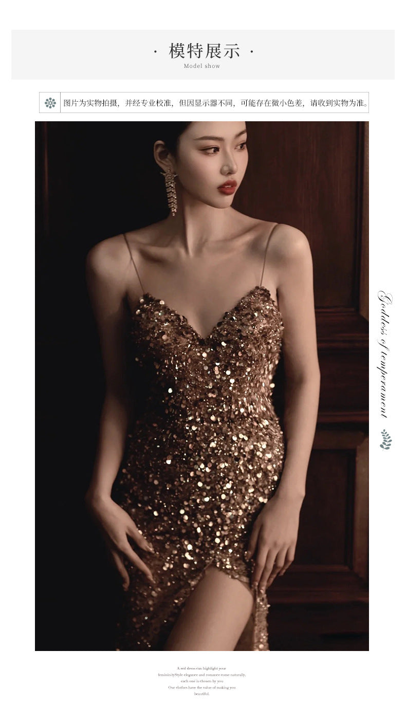 High-Slit Sling Celebrity Party Maxi Dress