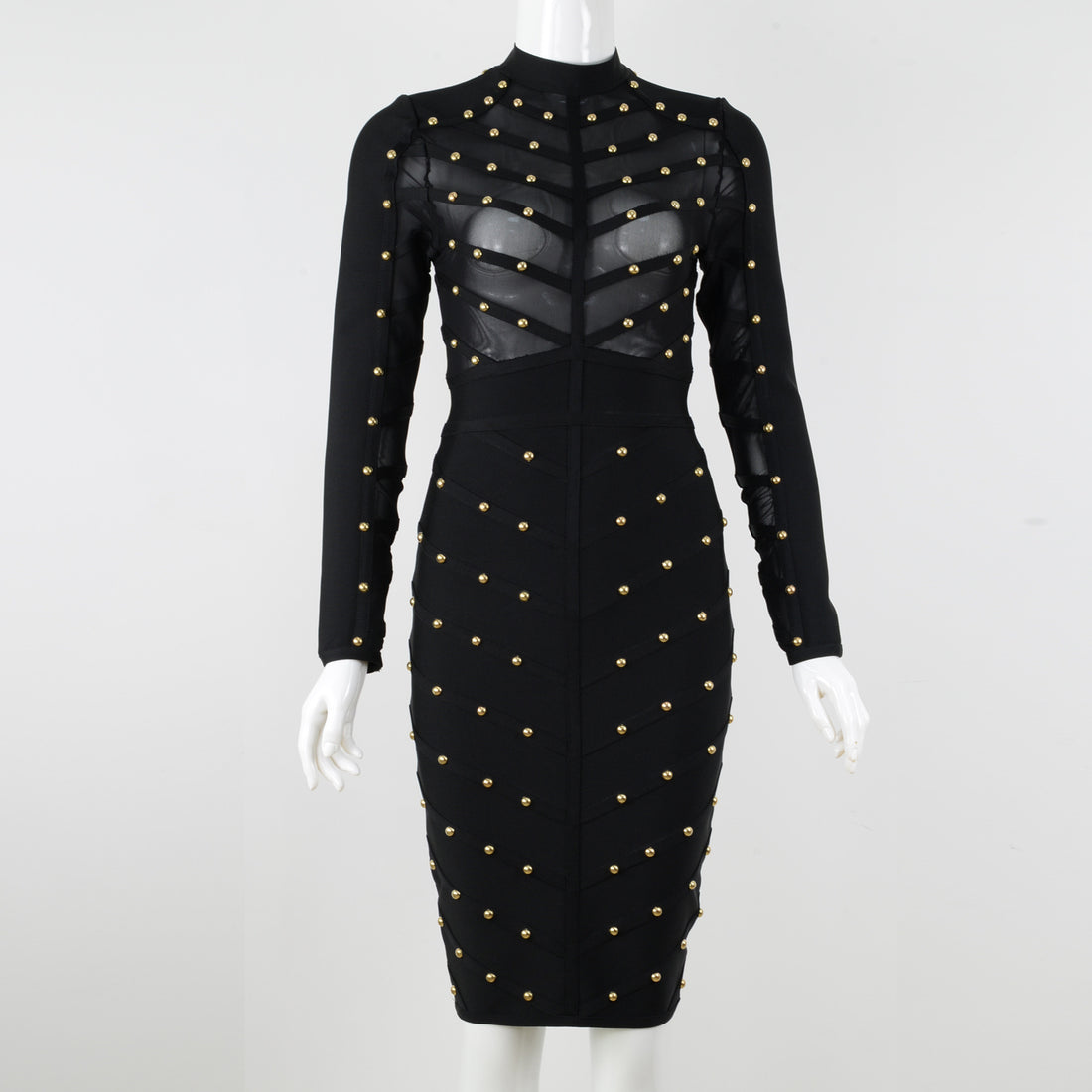 Mesh Long Sleeve Bandage Party Dress