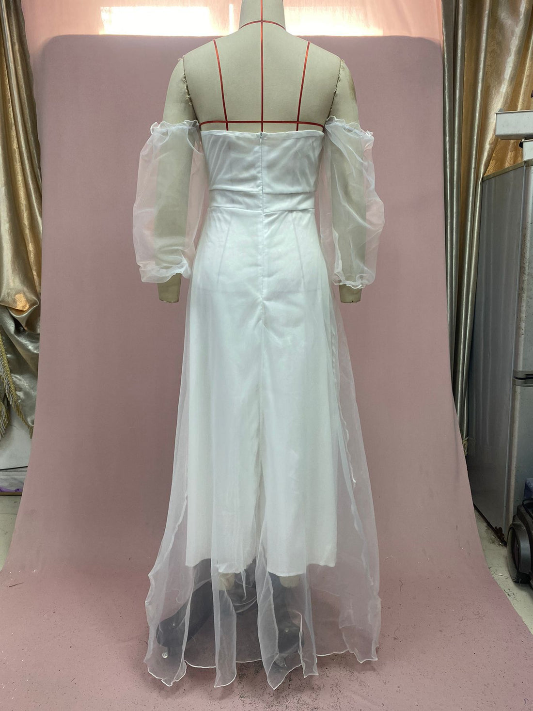 Long Sleeve Chiffon Mid-Waist Party Dress