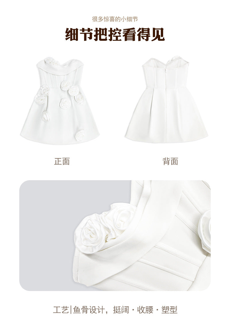 White Rose Strapless Mini Dress