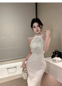 Halter Petal-Stitch Party Dress