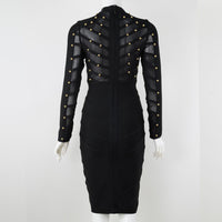 Mesh Long Sleeve Bandage Party Dress