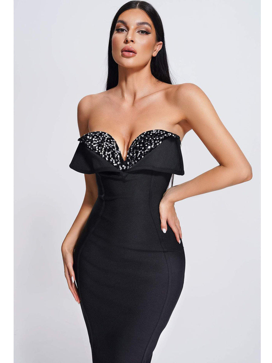 Black Sweetheart Bandage Midi Dress