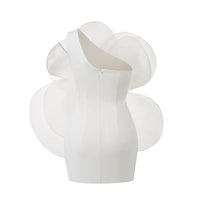 One-Shoulder White Floral Wedding Party Dress