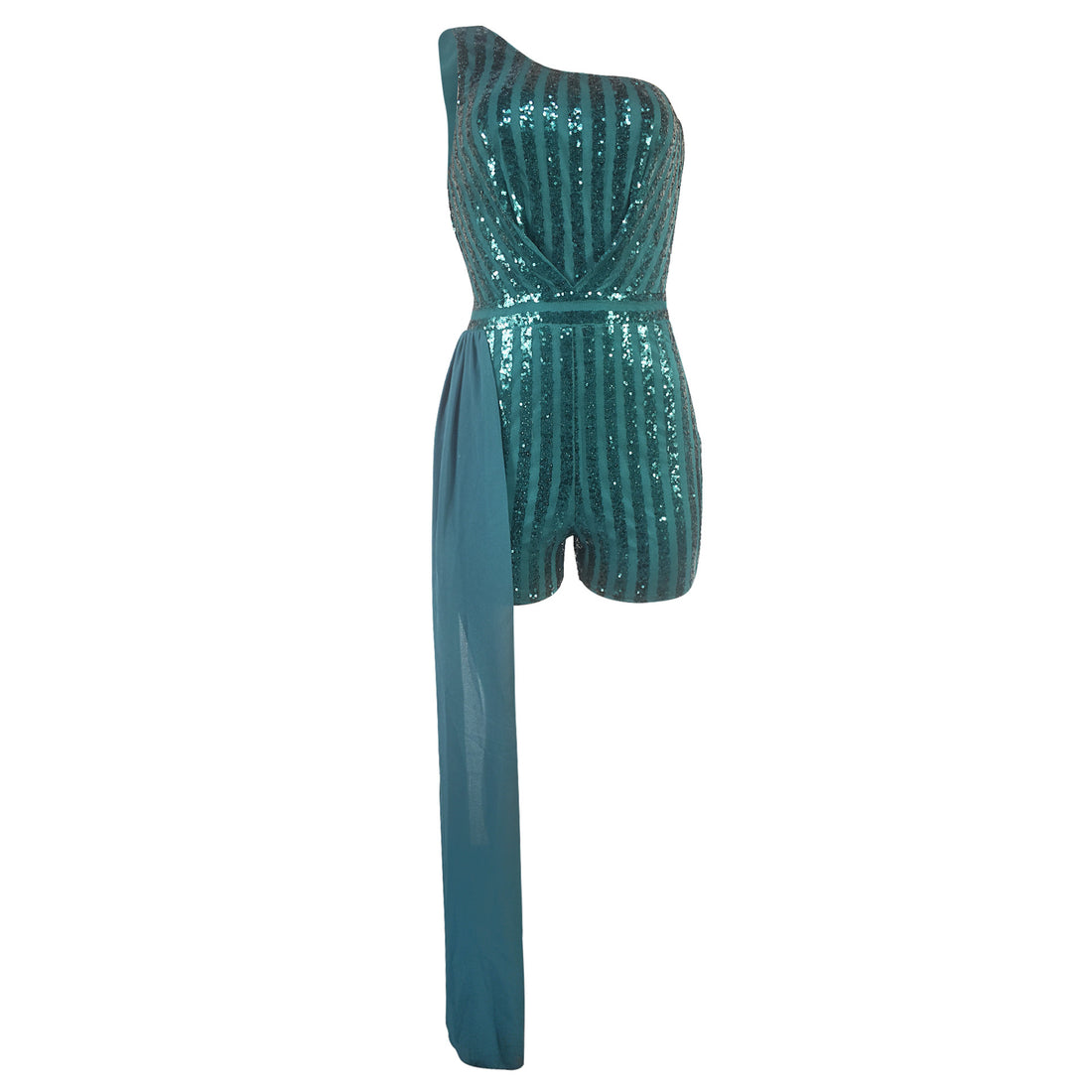 Emerald Sequin One-Shoulder Party Romper