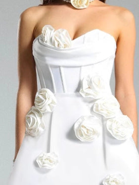 White Rose Strapless Mini Dress