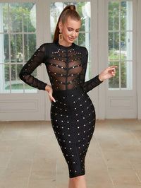 Mesh Long Sleeve Bandage Party Dress