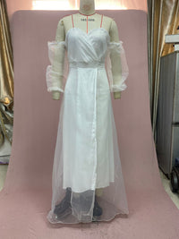 Long Sleeve Chiffon Mid-Waist Party Dress