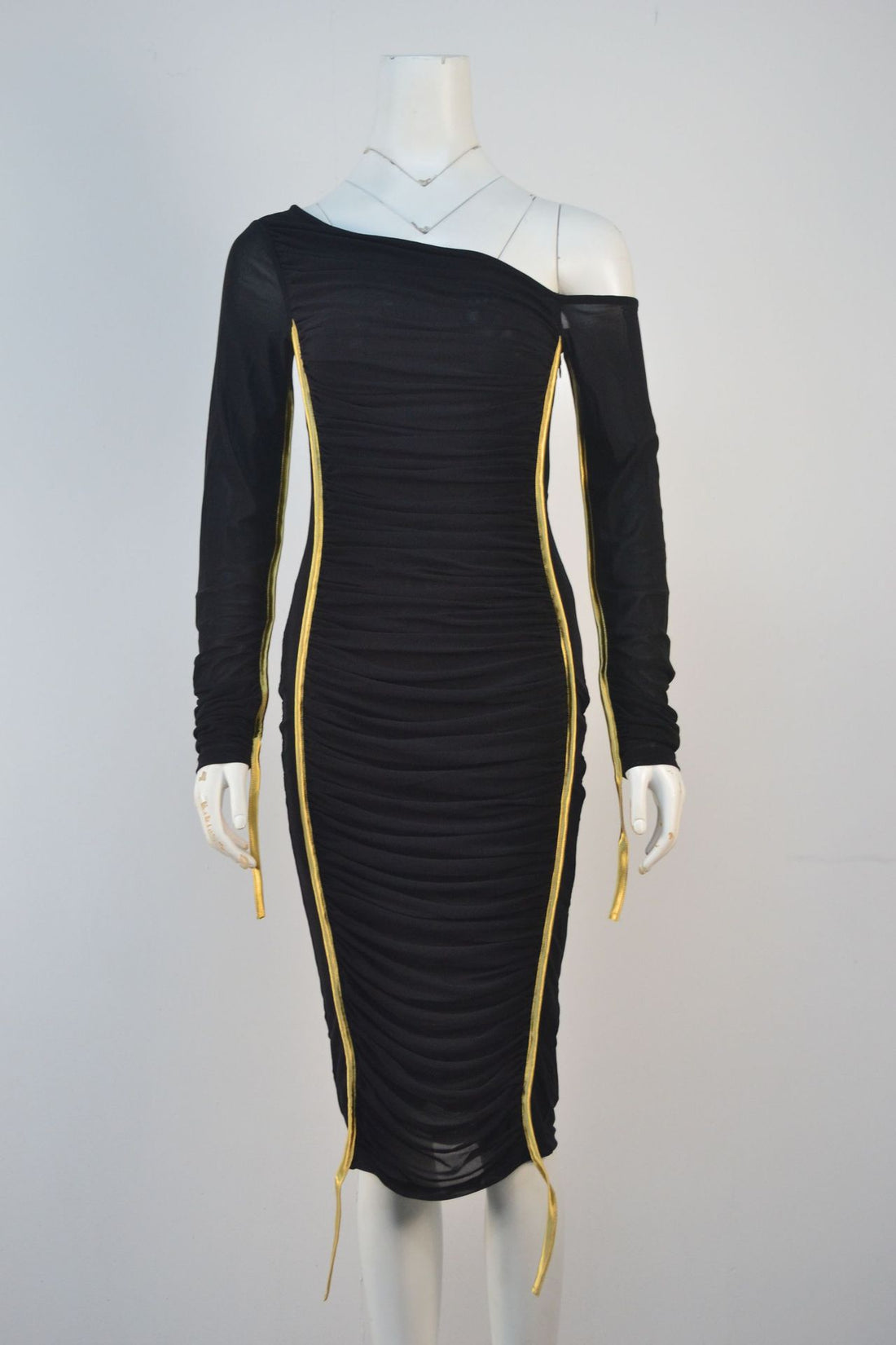 Mesh Cross-Shoulder Long Sleeve Party Dress