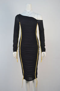 Mesh Cross-Shoulder Long Sleeve Party Dress