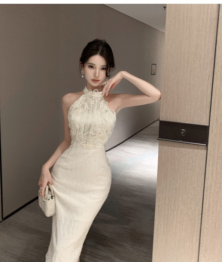 Halter Petal-Stitch Party Dress