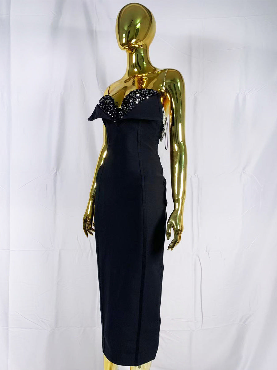 Black Sweetheart Bandage Midi Dress