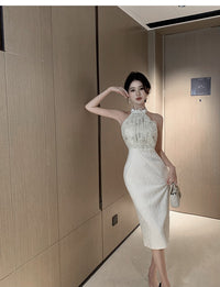 Halter Petal-Stitch Party Dress