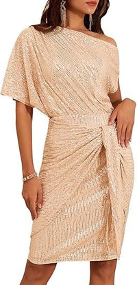 Blush One-Shoulder Sequin Cocktail Dress