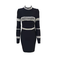 Black Stand-Collar Crystal Bandage Dress