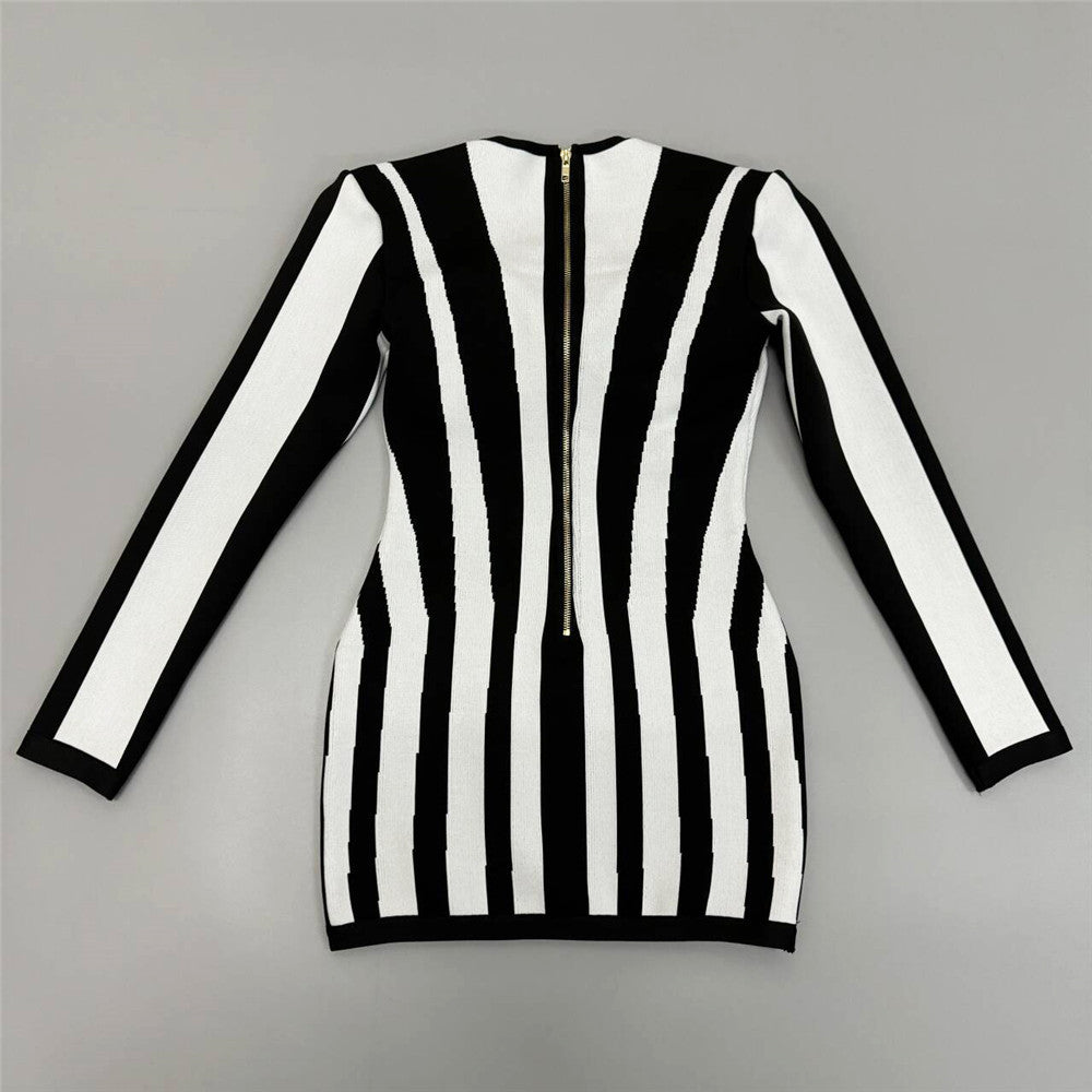 Striped Long Sleeve Bandage Dress