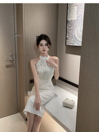 Halter Petal-Stitch Party Dress