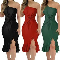 One-Shoulder Ruffle Backless Dress
