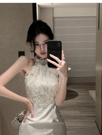 Halter Petal-Stitch Party Dress