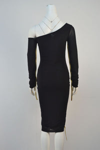 Mesh Cross-Shoulder Long Sleeve Party Dress