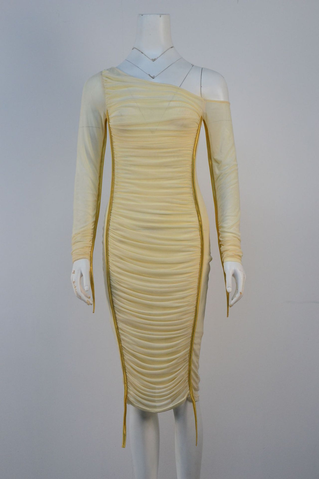 Mesh Cross-Shoulder Long Sleeve Party Dress