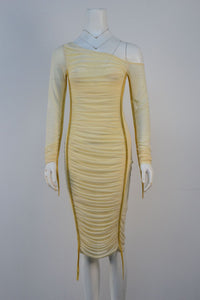 Mesh Cross-Shoulder Long Sleeve Party Dress