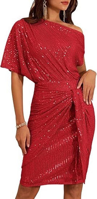 Blush One-Shoulder Sequin Cocktail Dress