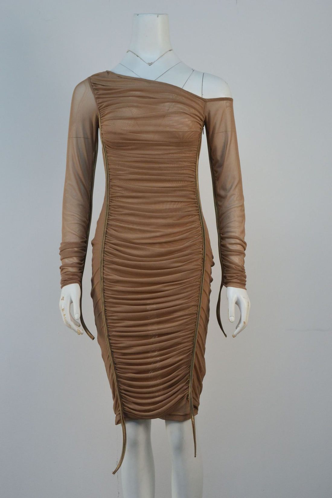 Mesh Cross-Shoulder Long Sleeve Party Dress