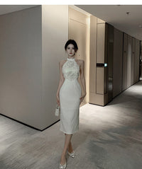 Halter Petal-Stitch Party Dress