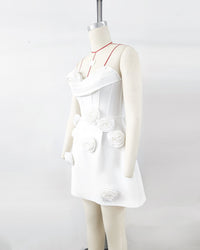 White Rose Strapless Mini Dress