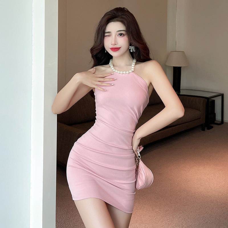 Pearl-Neck Slim Party Dress
