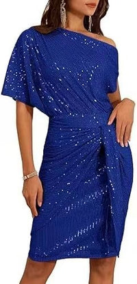 Blush One-Shoulder Sequin Cocktail Dress