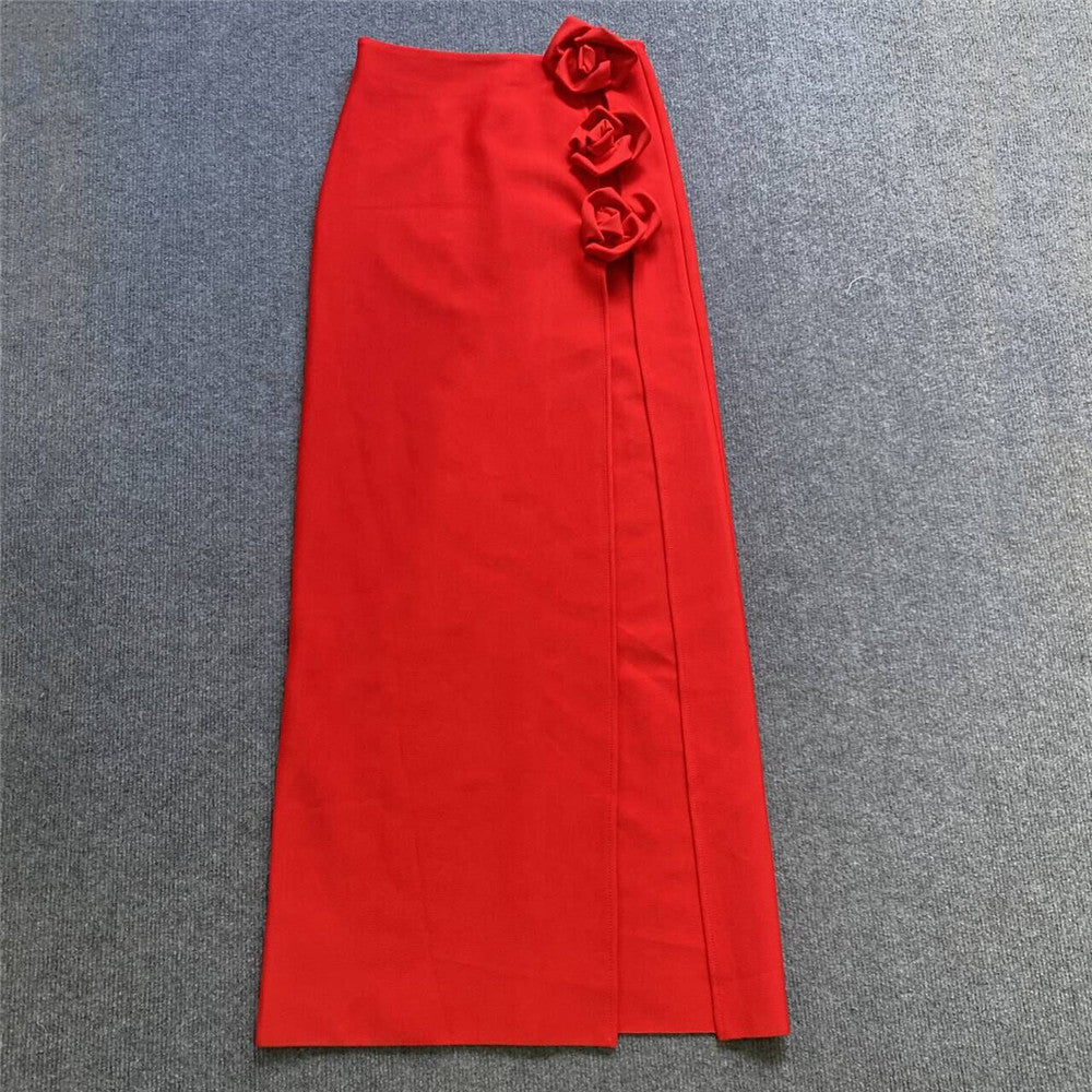 Red Rose High-Slit Maxi Skirt