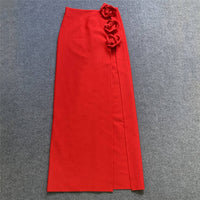 Red Rose High-Slit Maxi Skirt