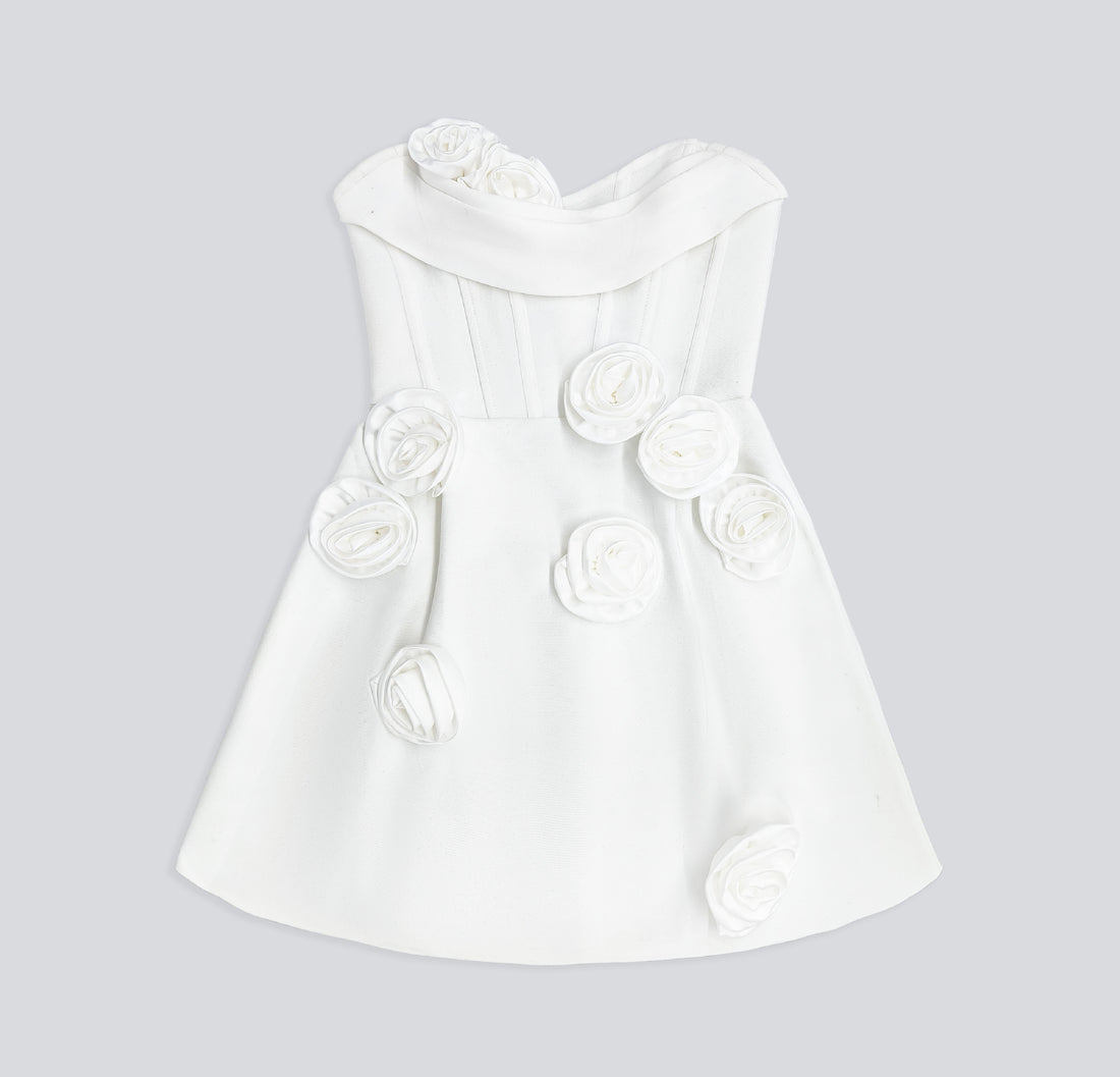 White Rose Strapless Mini Dress