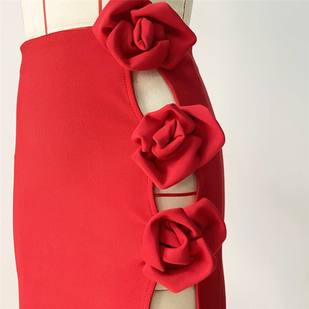 Red Rose High-Slit Maxi Skirt