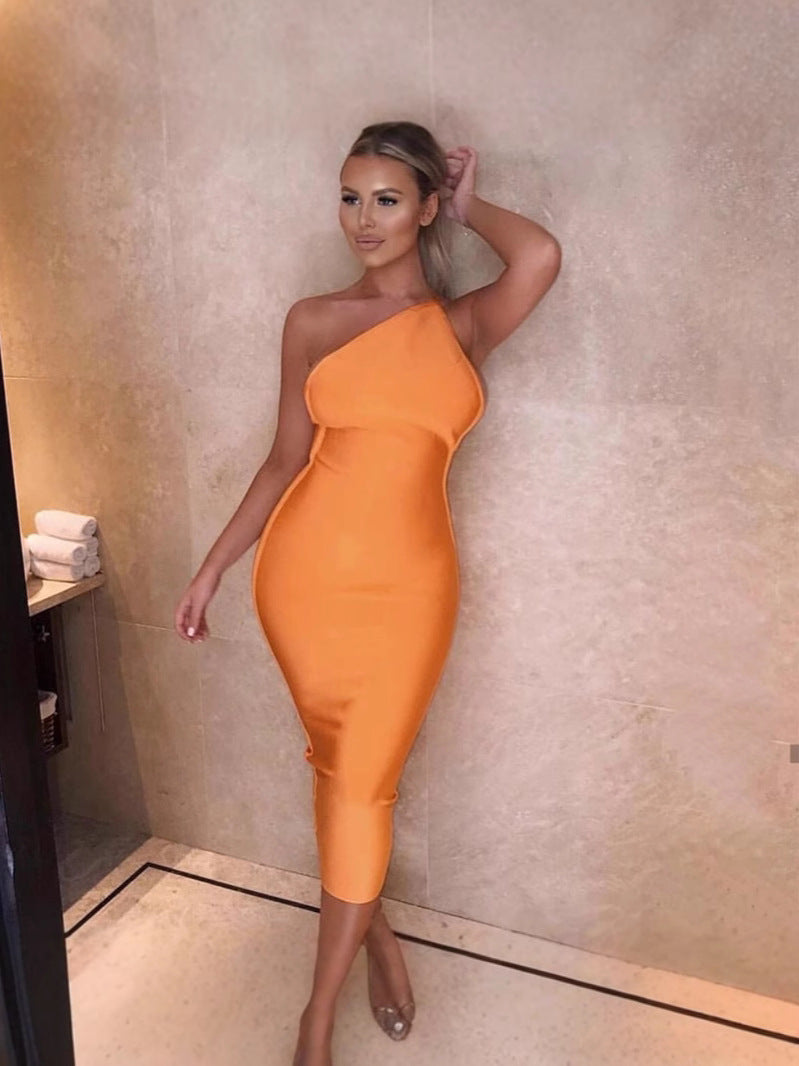 Orange One-Shoulder Cocktail Dress