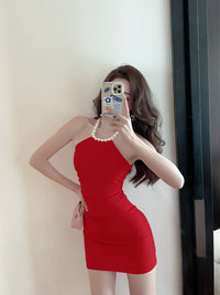 Pearl-Neck Slim Party Dress