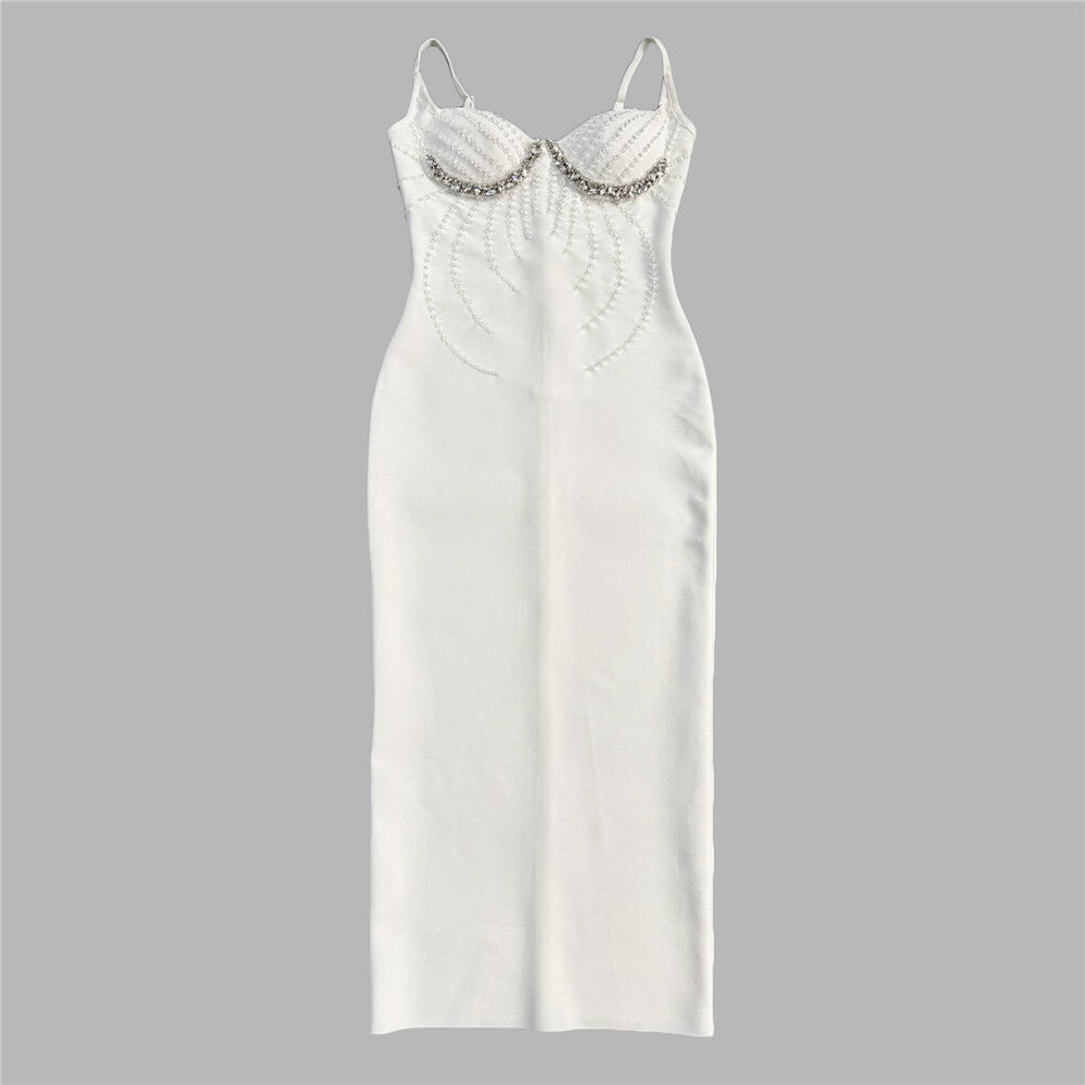 V-Neck Beaded Bandage Party Dress
