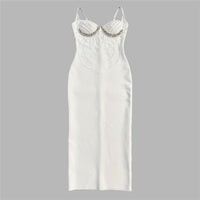 V-Neck Beaded Bandage Party Dress