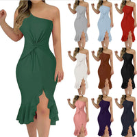 One-Shoulder Ruffle Backless Dress