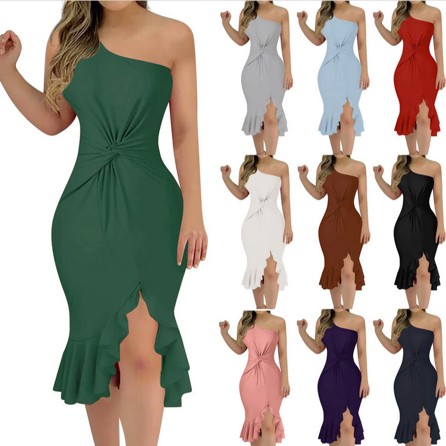 One-Shoulder Ruffle Backless Dress