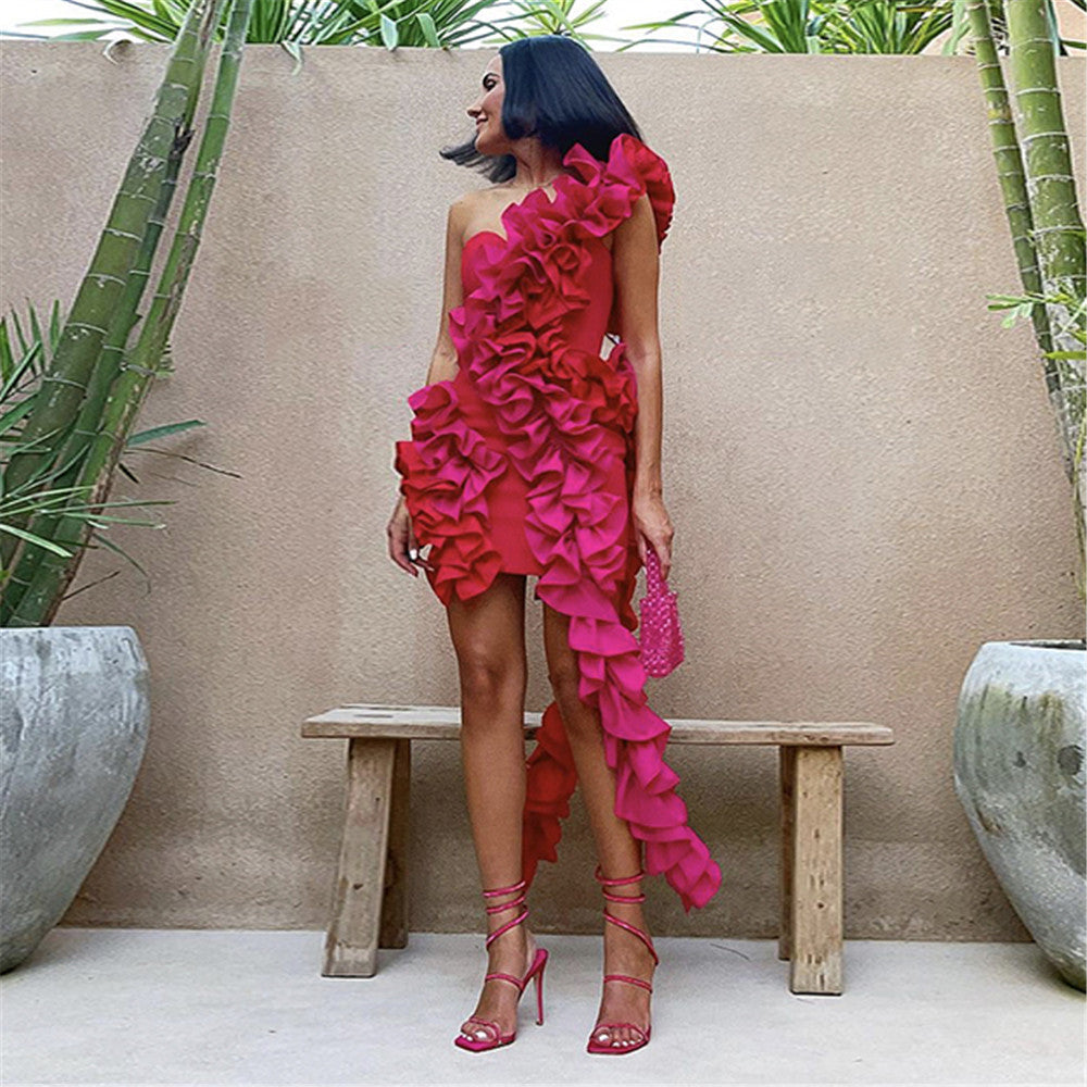 Pleated Lace Bandage Party Dress