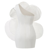 One-Shoulder White Floral Wedding Party Dress