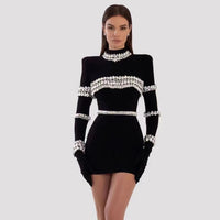 Black Stand-Collar Crystal Bandage Dress