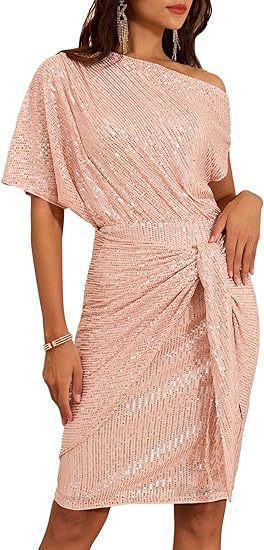 Blush One-Shoulder Sequin Cocktail Dress