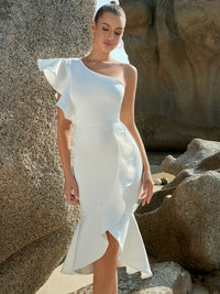 One-Shoulder Ruffle Slit Holiday Dress
